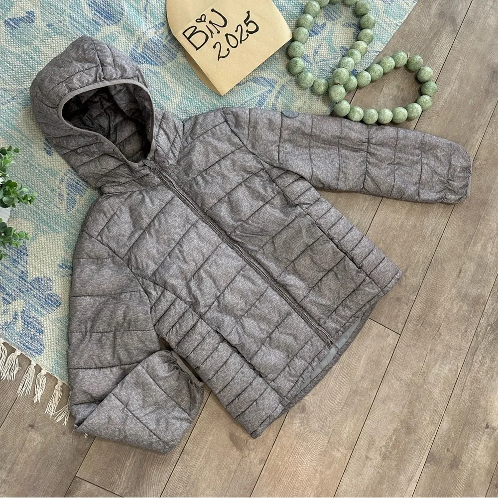 Gap Kids Girls XXL Hooded Zip Puffer Coat Jacket Gray Metallic with Pockets